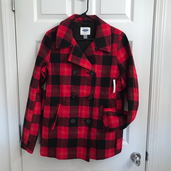 Old Navy Jackets & Blazers - NWT OLD NAVY Wool Blend Plaid Pea Coat  Medium Tall
